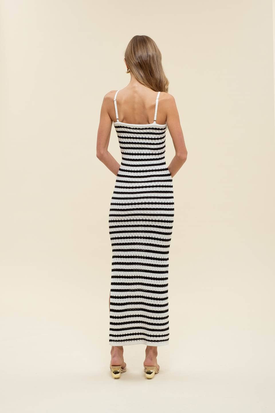 Kali Stripe Twist Front Crochet Knit Midi Dress