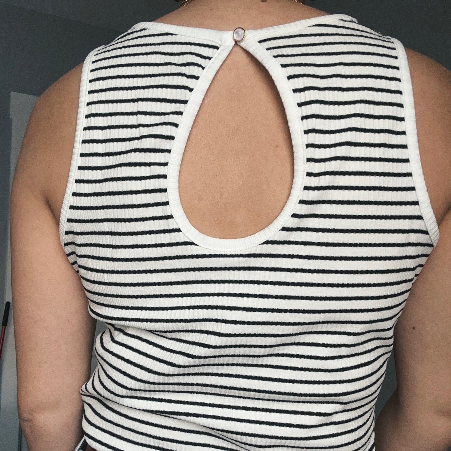 Lena Striped Print Ribbed Knit Sleeveless Top
