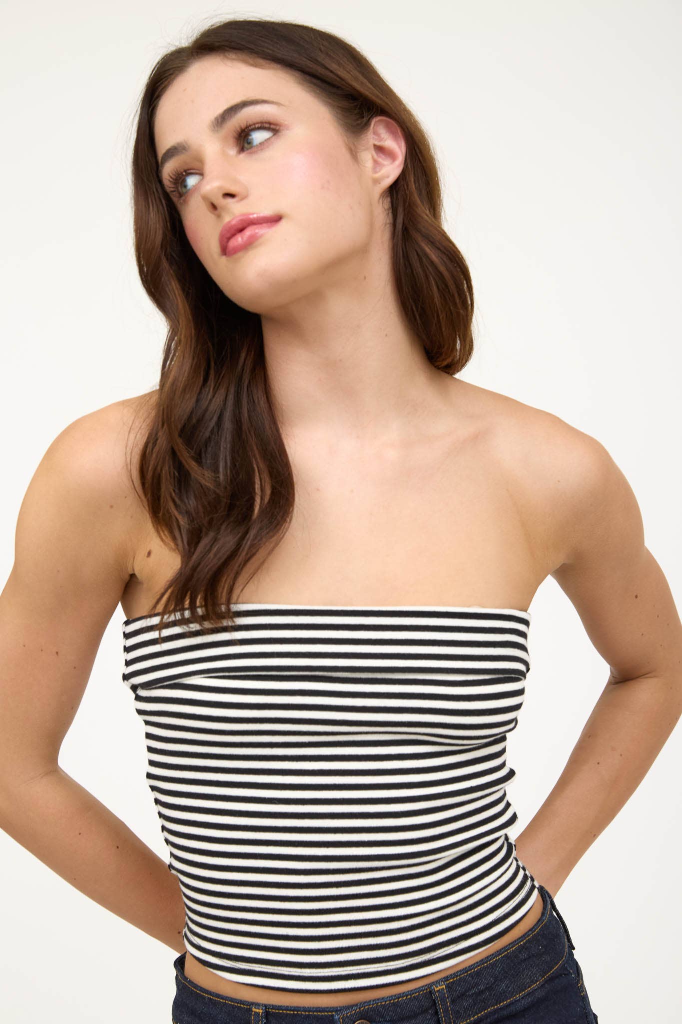 STRIP STRAPLESS FOLD OVER KNIT TOP