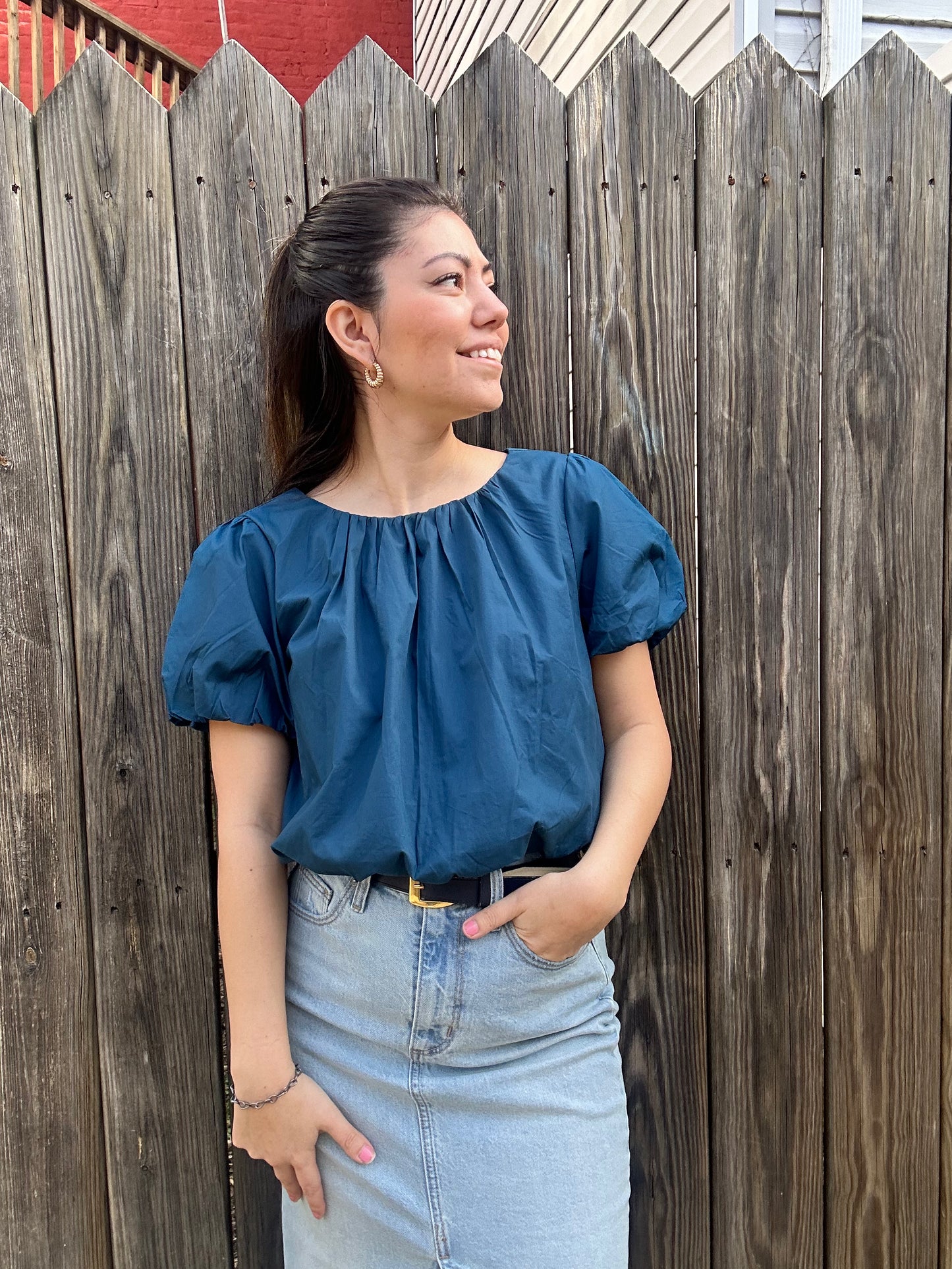 Luna Midnight Blue Short Sleeve Bubble Top