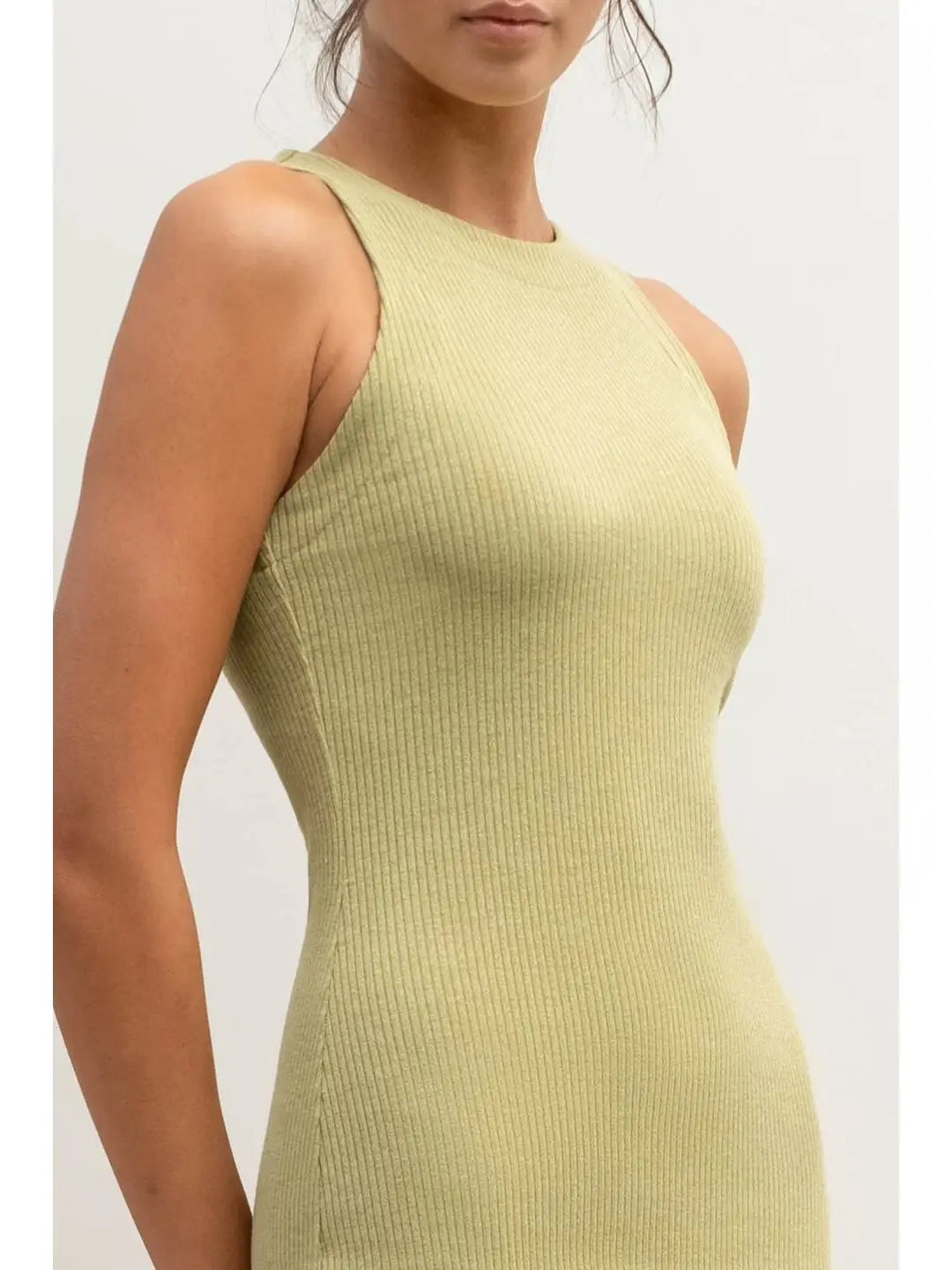 Bella Olive Round Neck Sleeveless Bodycon Midi Dress