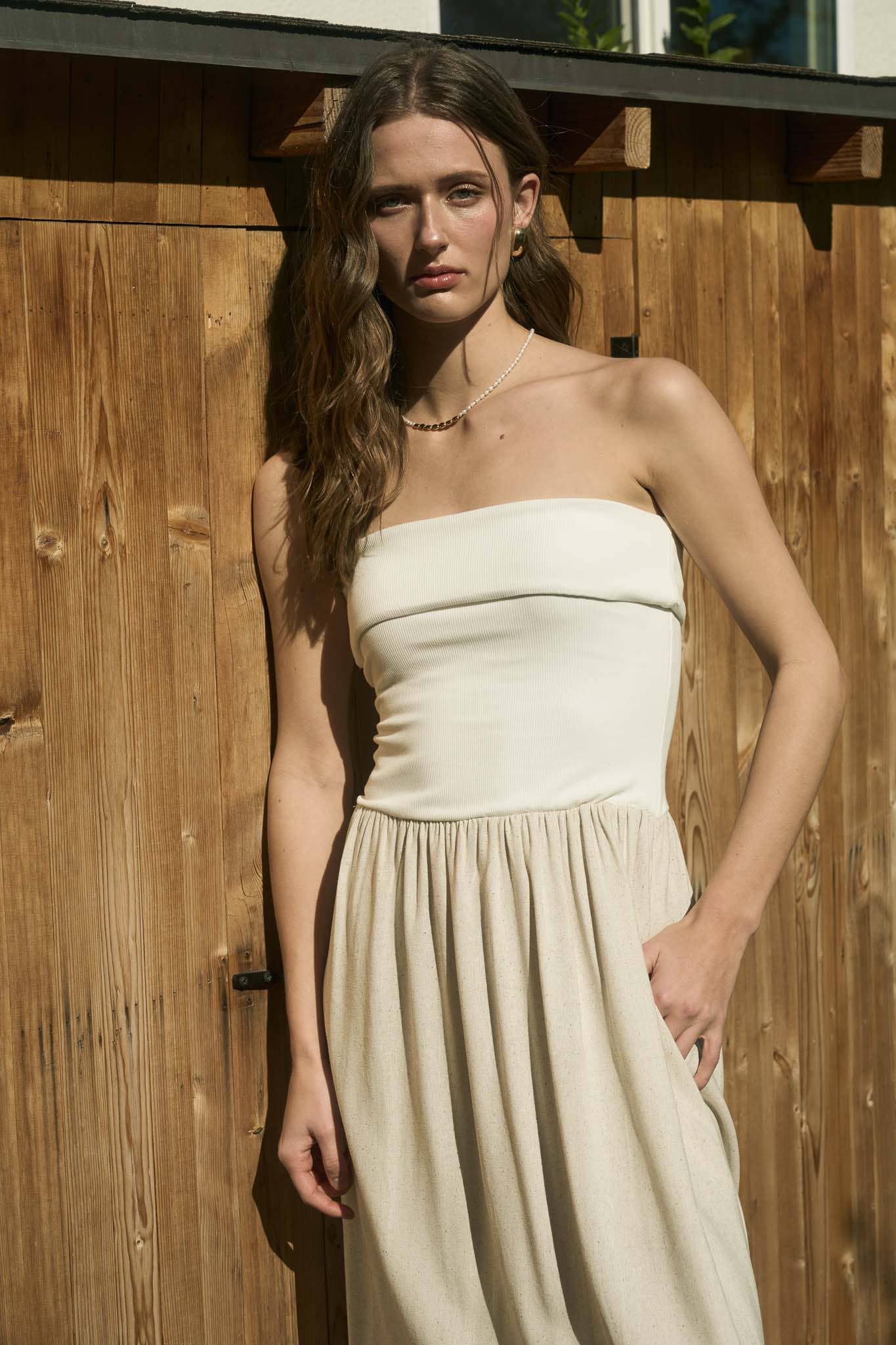 Stella Strapless Fold Over Midi Dress