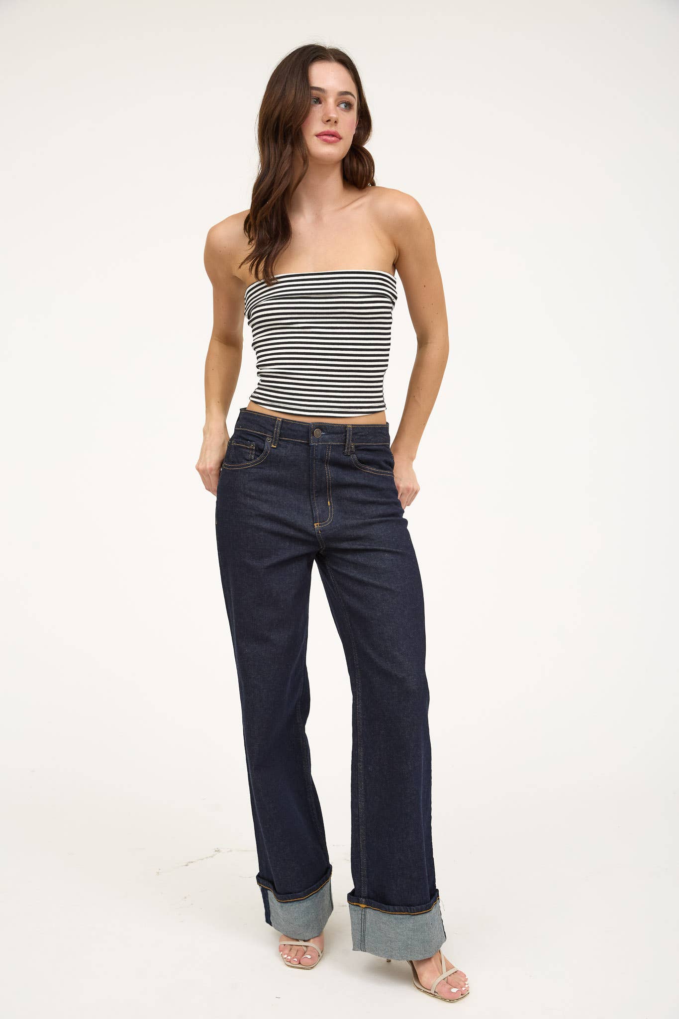 STRIP STRAPLESS FOLD OVER KNIT TOP