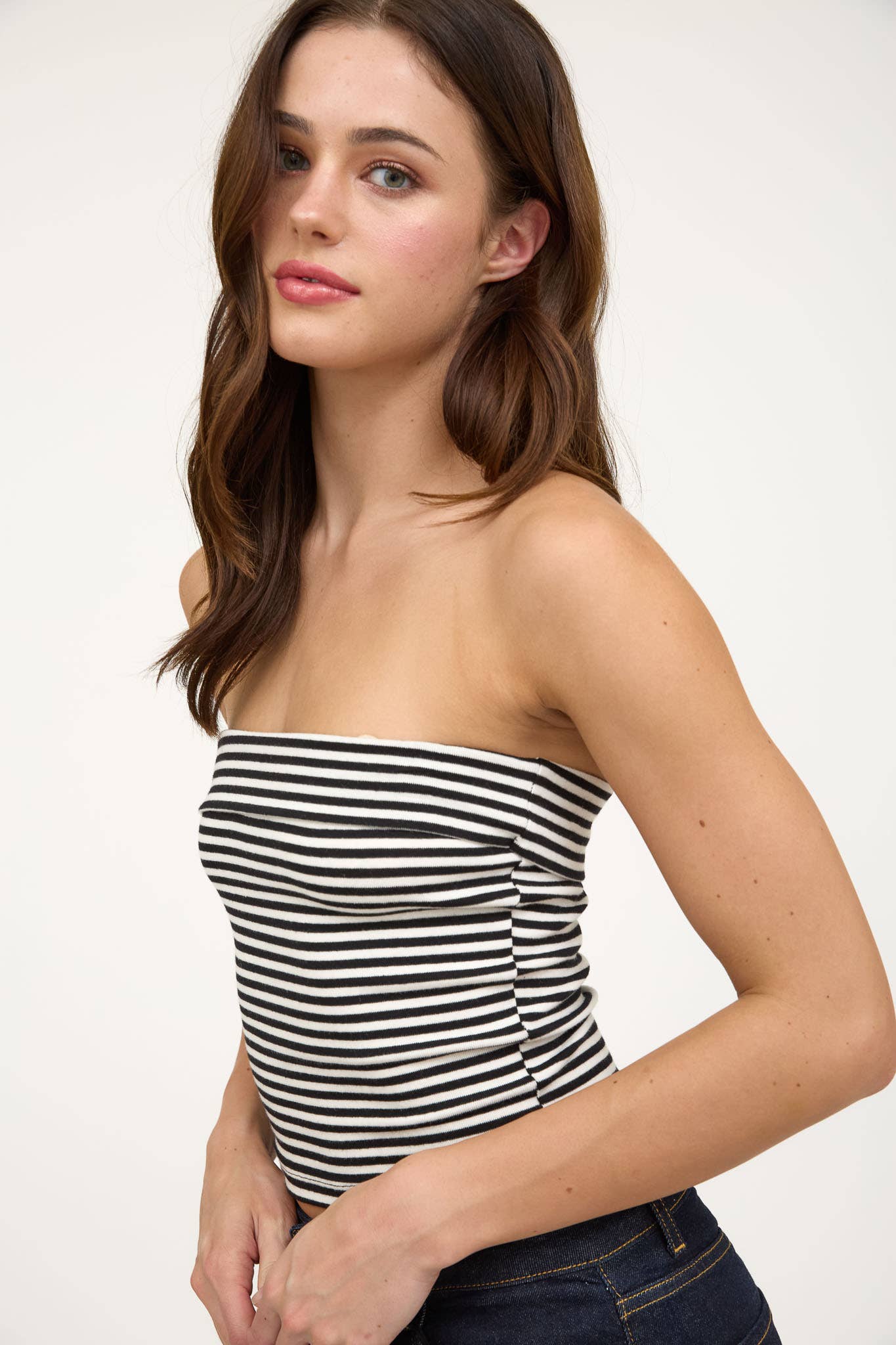 STRIP STRAPLESS FOLD OVER KNIT TOP