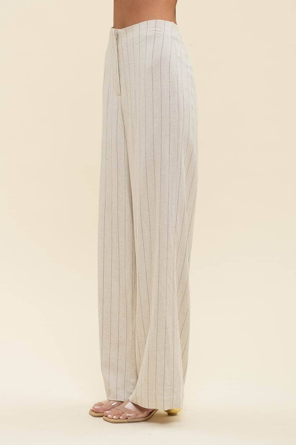 PINSTRIPE WIDE LEG LINEN DRESS PANTS