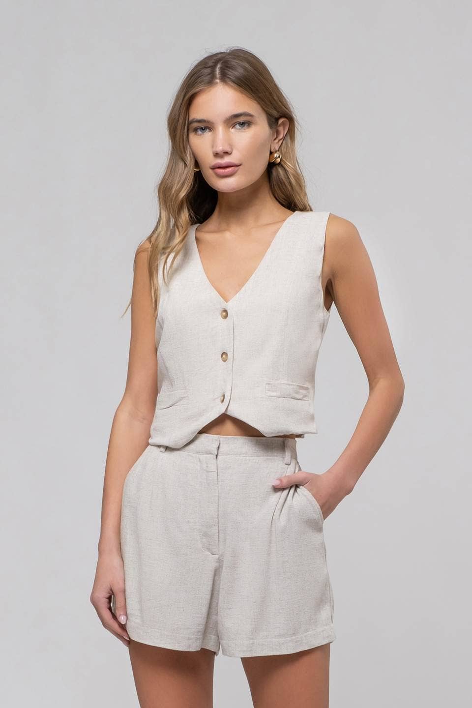 Millie Linen Cropped Vest