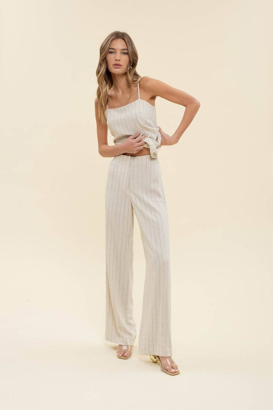 PINSTRIPE WIDE LEG LINEN DRESS PANTS