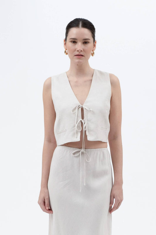 V NECK FRONT TIE CROPPED VEST