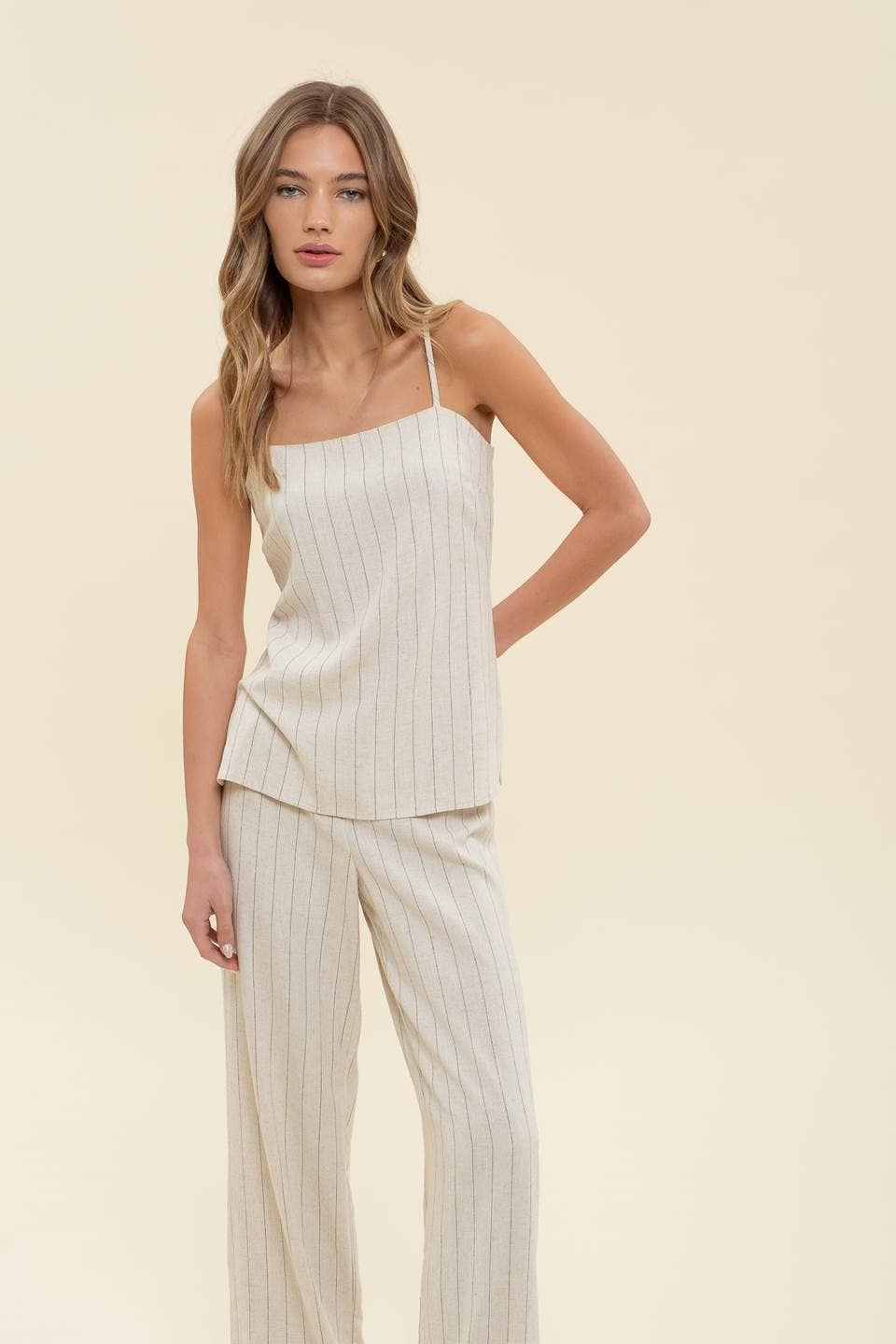 PINSTRIPE LINEN CAMI TOP