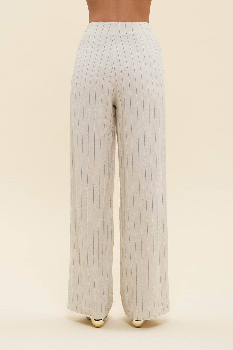 PINSTRIPE WIDE LEG LINEN DRESS PANTS