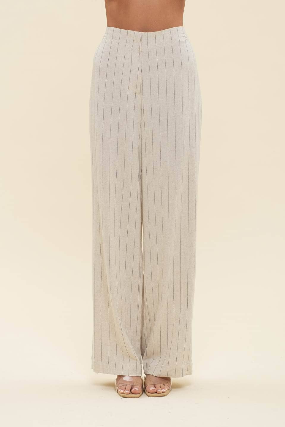 PINSTRIPE WIDE LEG LINEN DRESS PANTS