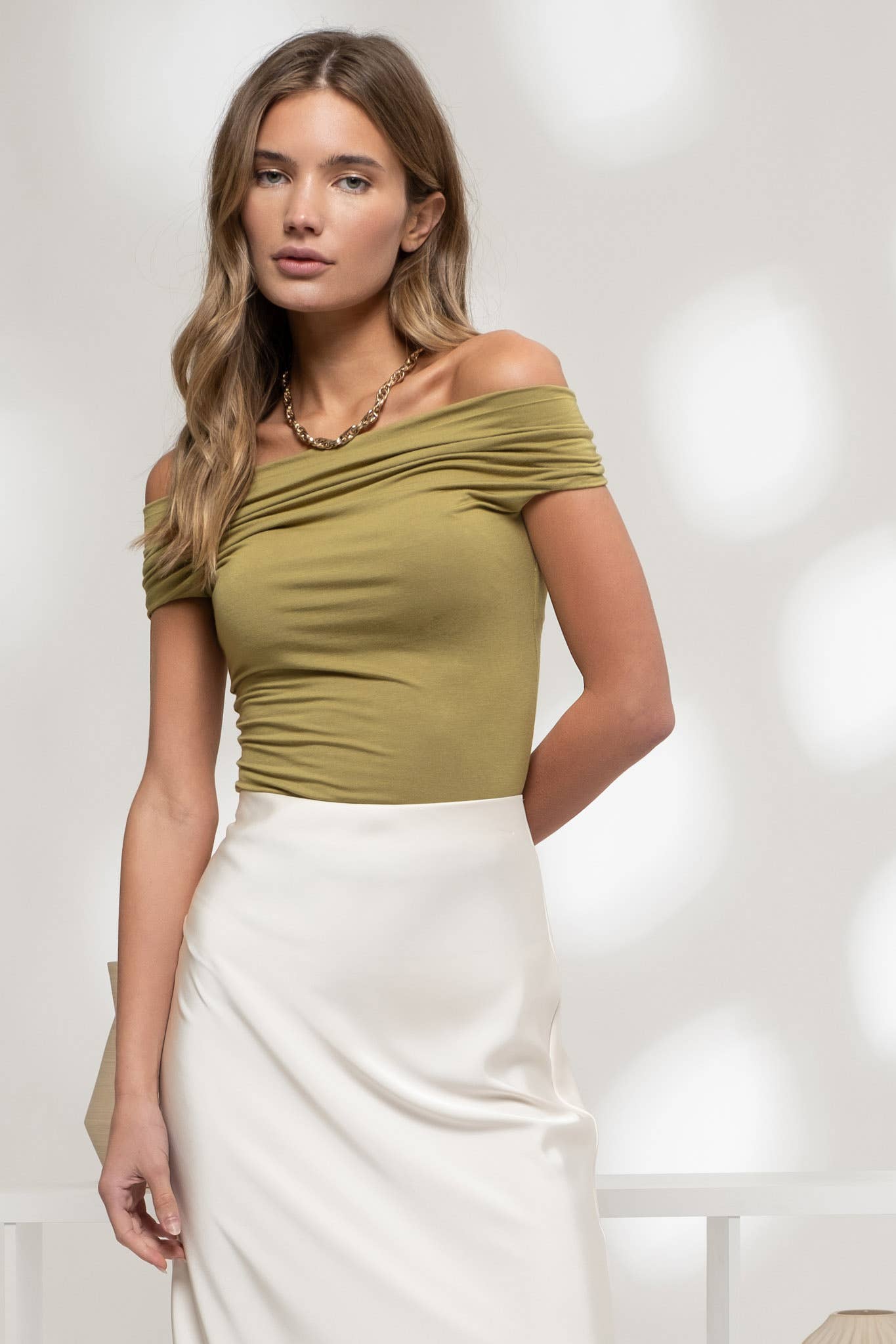 Olive Reversible Off The Shoulder Knit Top