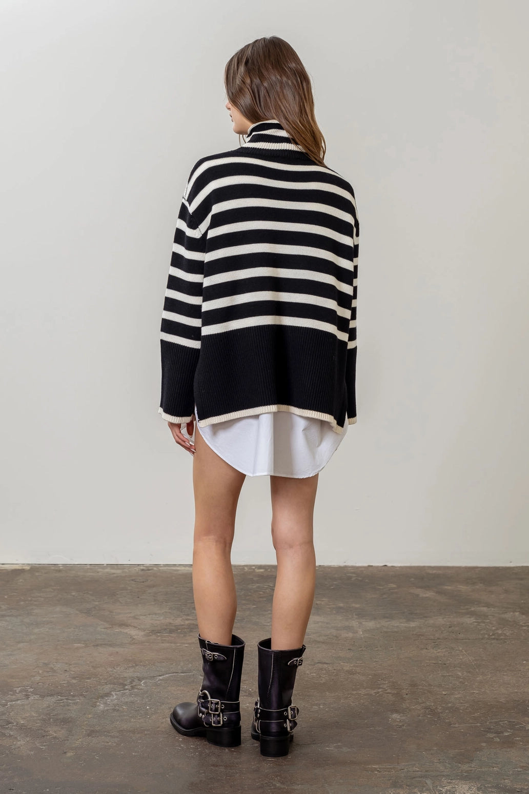 Zoey Black and Cream Striped Turtleneck Sweater