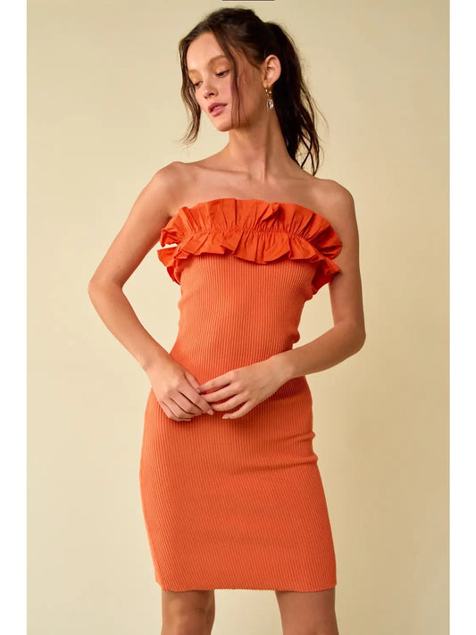 Khloe Orange Ruffled Tube Dress