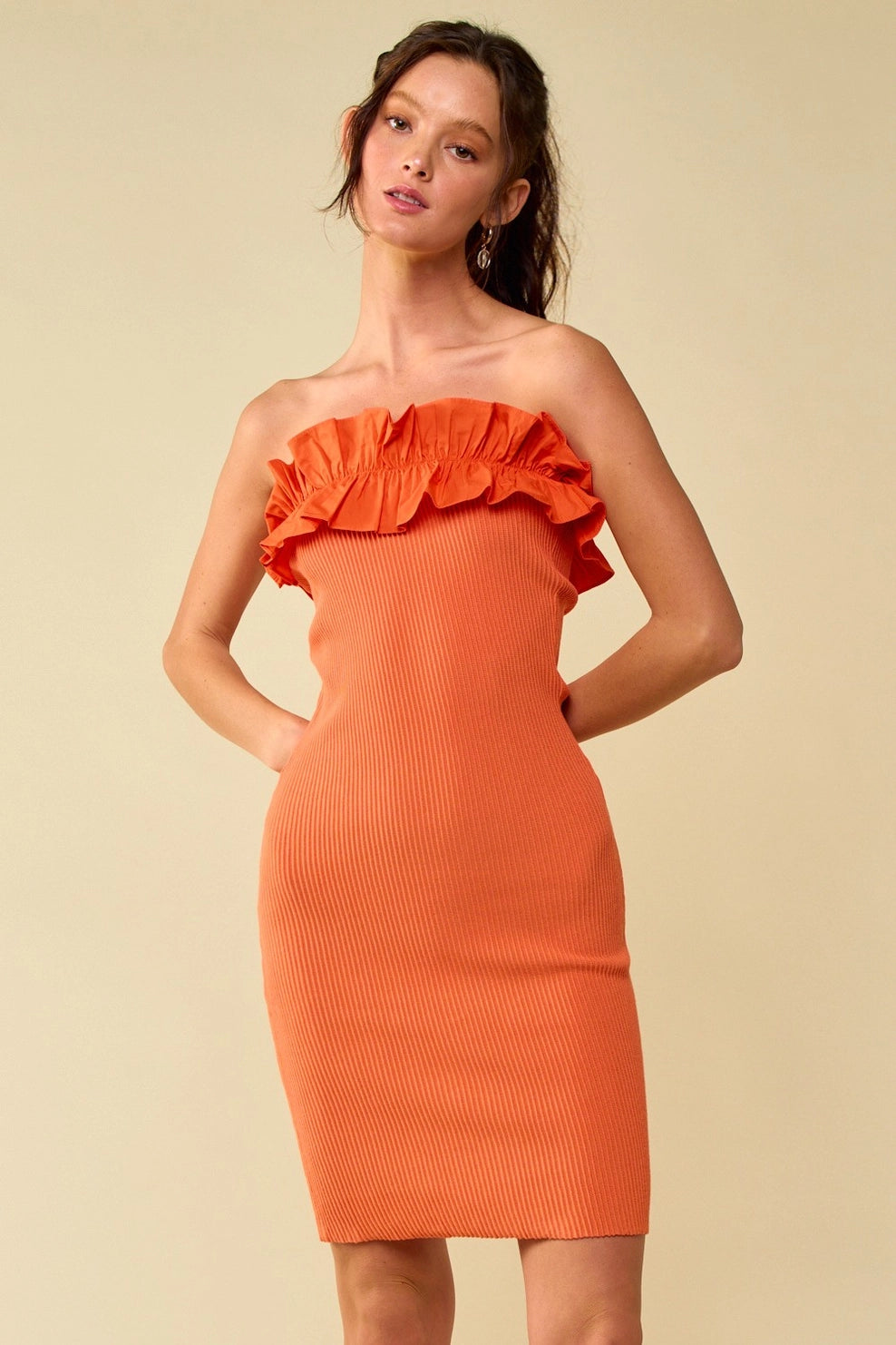 Khloe Orange Ruffled Tube Dress