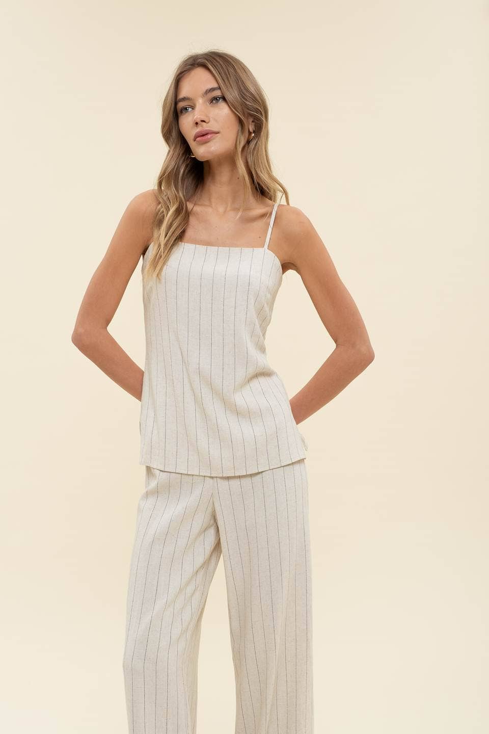 PINSTRIPE LINEN CAMI TOP