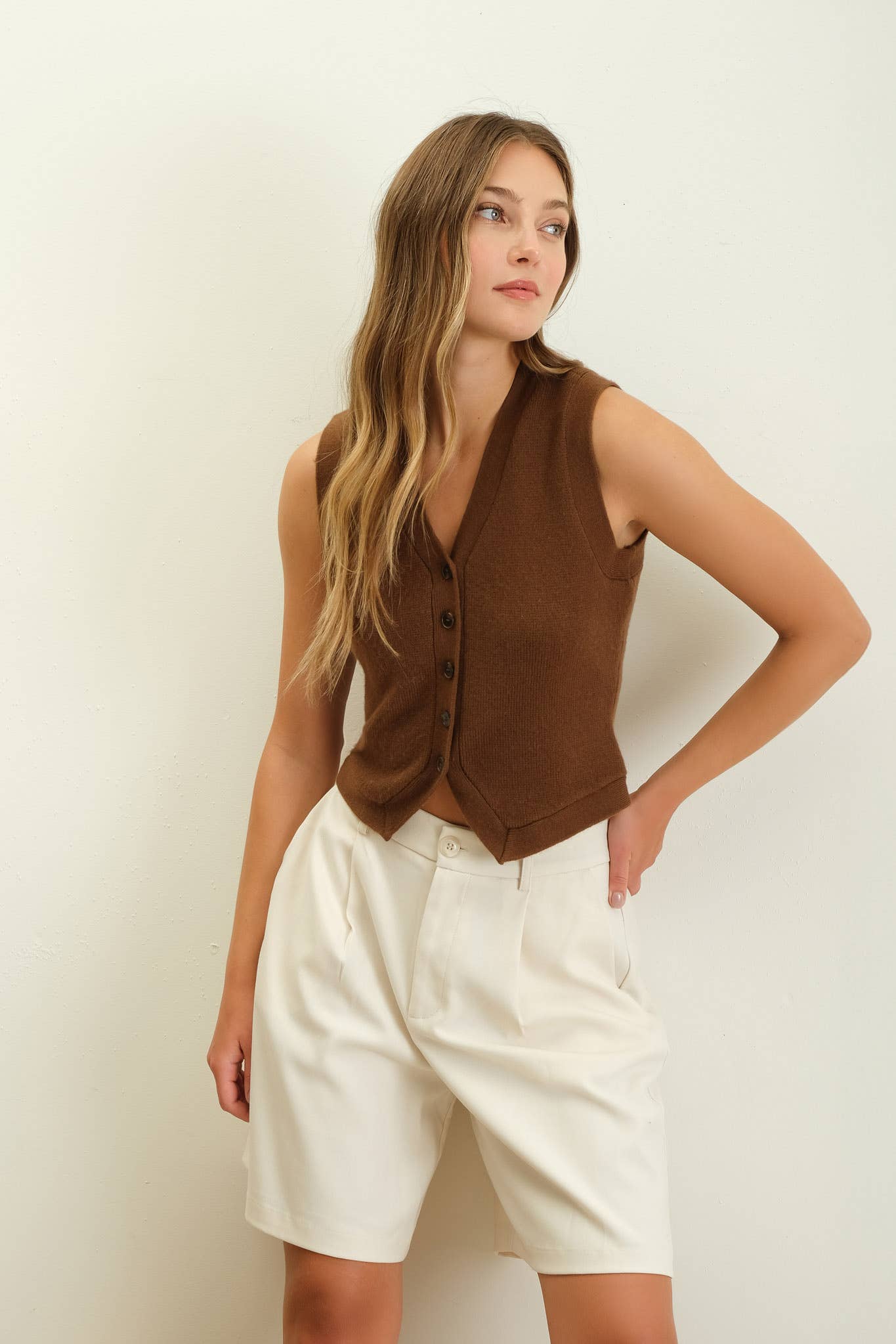 Moca V Neck Button Down Sweater Knit Vest